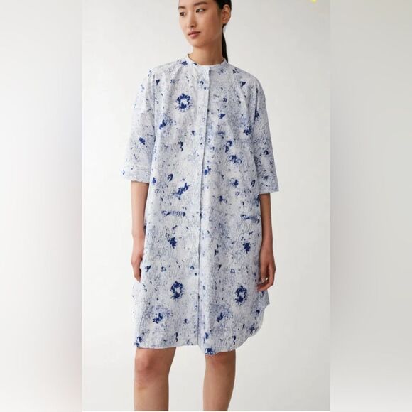 COS Shirt Dress with Pockets Blue Print 6 - Picture 1 of 12